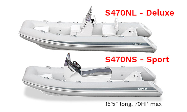 GRAND Silverline Two different types of inflatable boats are shown.